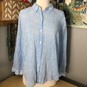 CHICO'S Lace Flounce Back Button Up Shirt